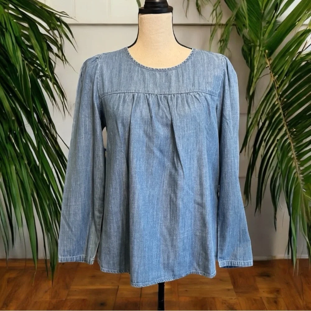 J.Crew Chambray Peasant Blouse - Small